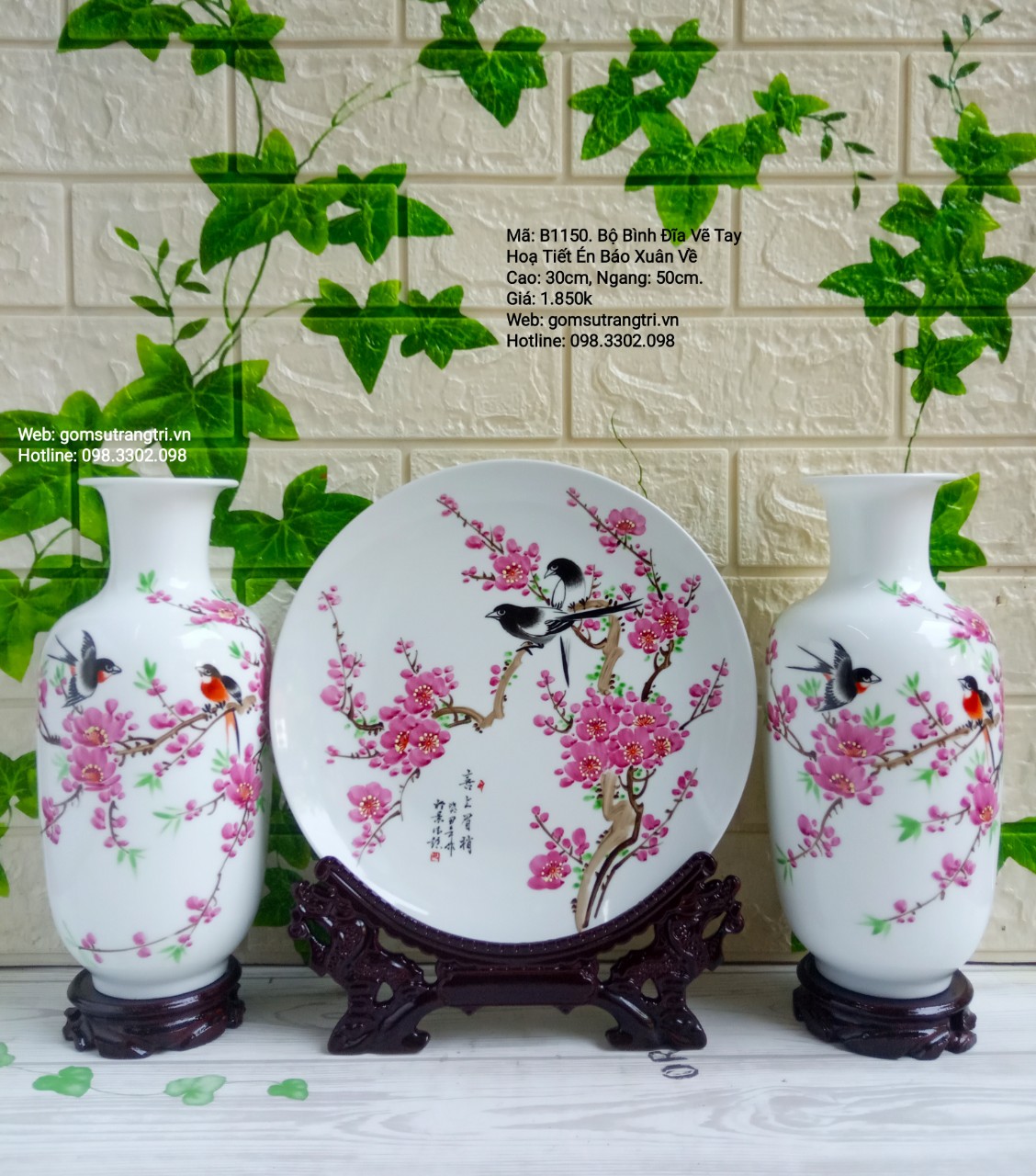 BỘ BÌNH ĐĨA VẼ TAY HỌA TIẾT ÉN BÁO XUÂN VỀ